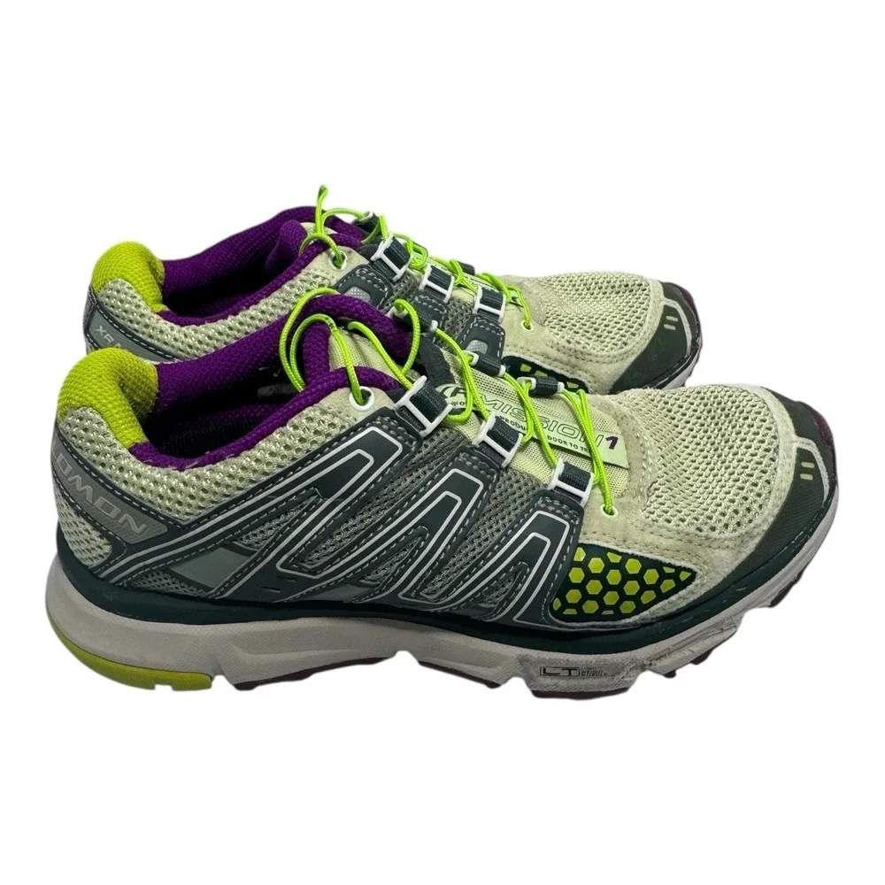 🔥Salomon 🤑XR Mission Trail Running Hiking Shoes Green Purple Quicklace‎ 6.5 - Picture 5 of 9